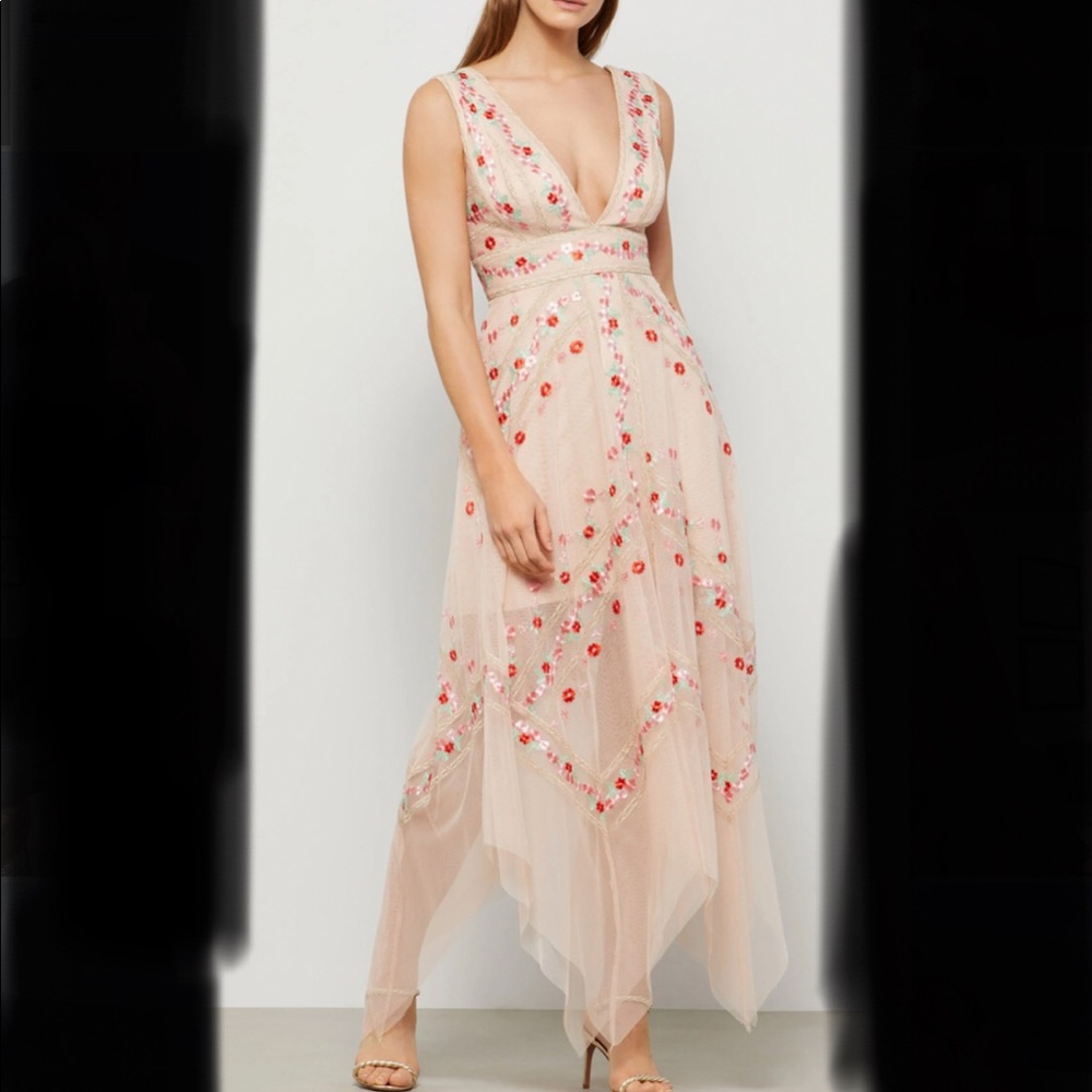New with tags- BCBG crochet detail evening dress